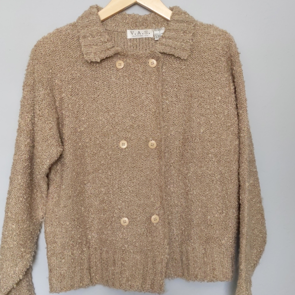 V.A.S wool blend tan double breasted fuzzy sweater
